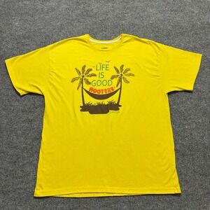 OOPS Life is Good Hooters Cancun Mens T-Shirt 2XL Yellow Graphic Short Sleeve